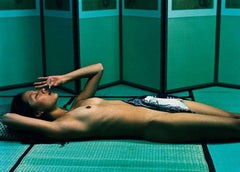 'Geisha,  Arude Mag.' - nude with green background, fine art photography, 1999