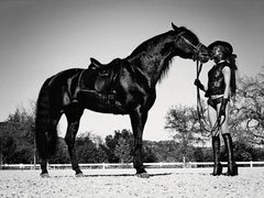 Rosie Masked with Horse - Portrait in Lingerie, Fine Art Photography, 2003