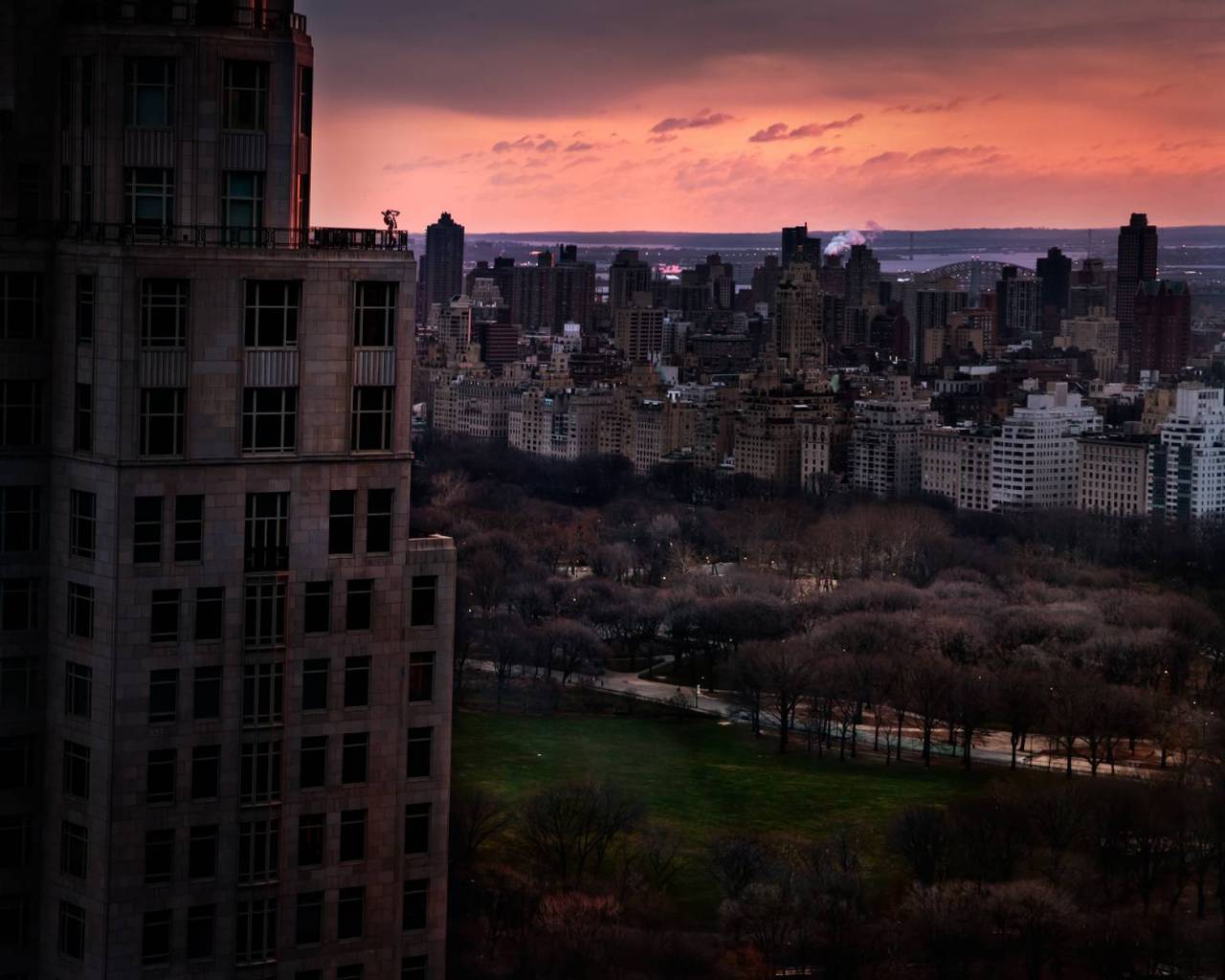 David Drebin Landscape Photograph - Girl over Central Park - New York during Sunset, Fine Art Photography, 2012