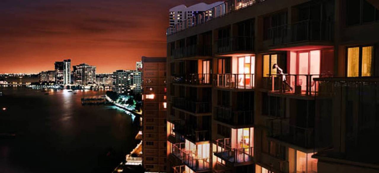 David Drebin Color Photograph - Miami at Night - colorful urban panorama and cityscape 