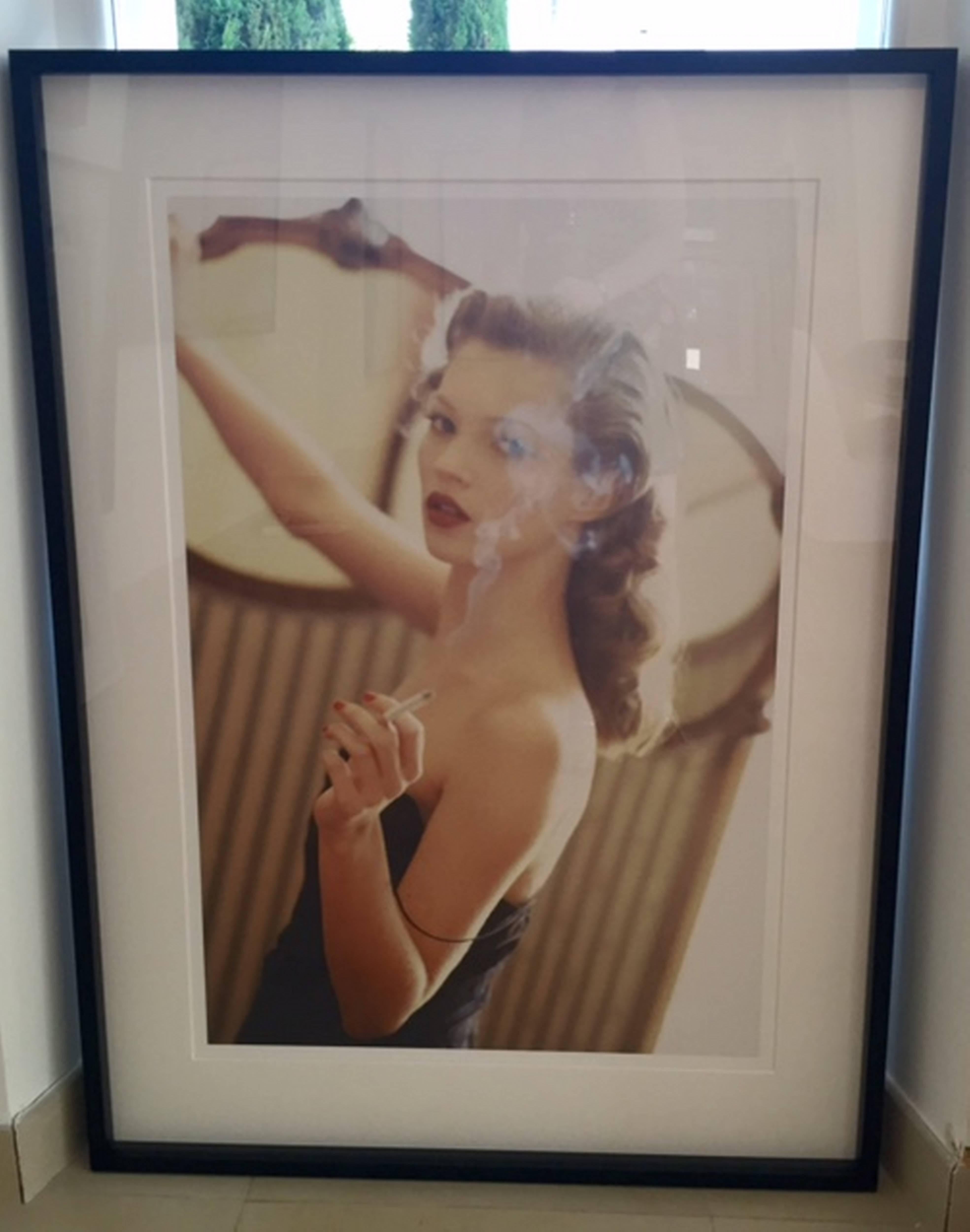 Kate Moss smoking, Paris - Portrait with cigarette, fine art photography, 1993 - Photograph by Arthur Elgort