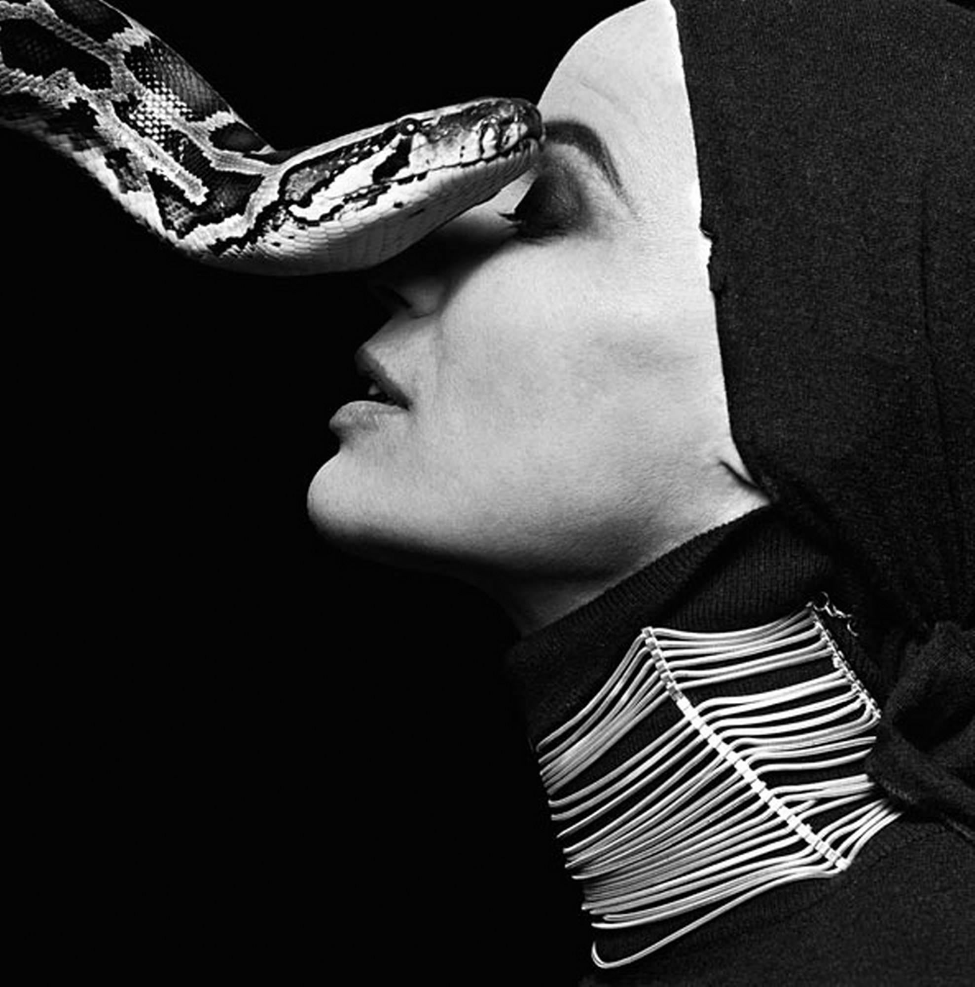 Michel Comte Black and White Photograph - Verushka with Snake