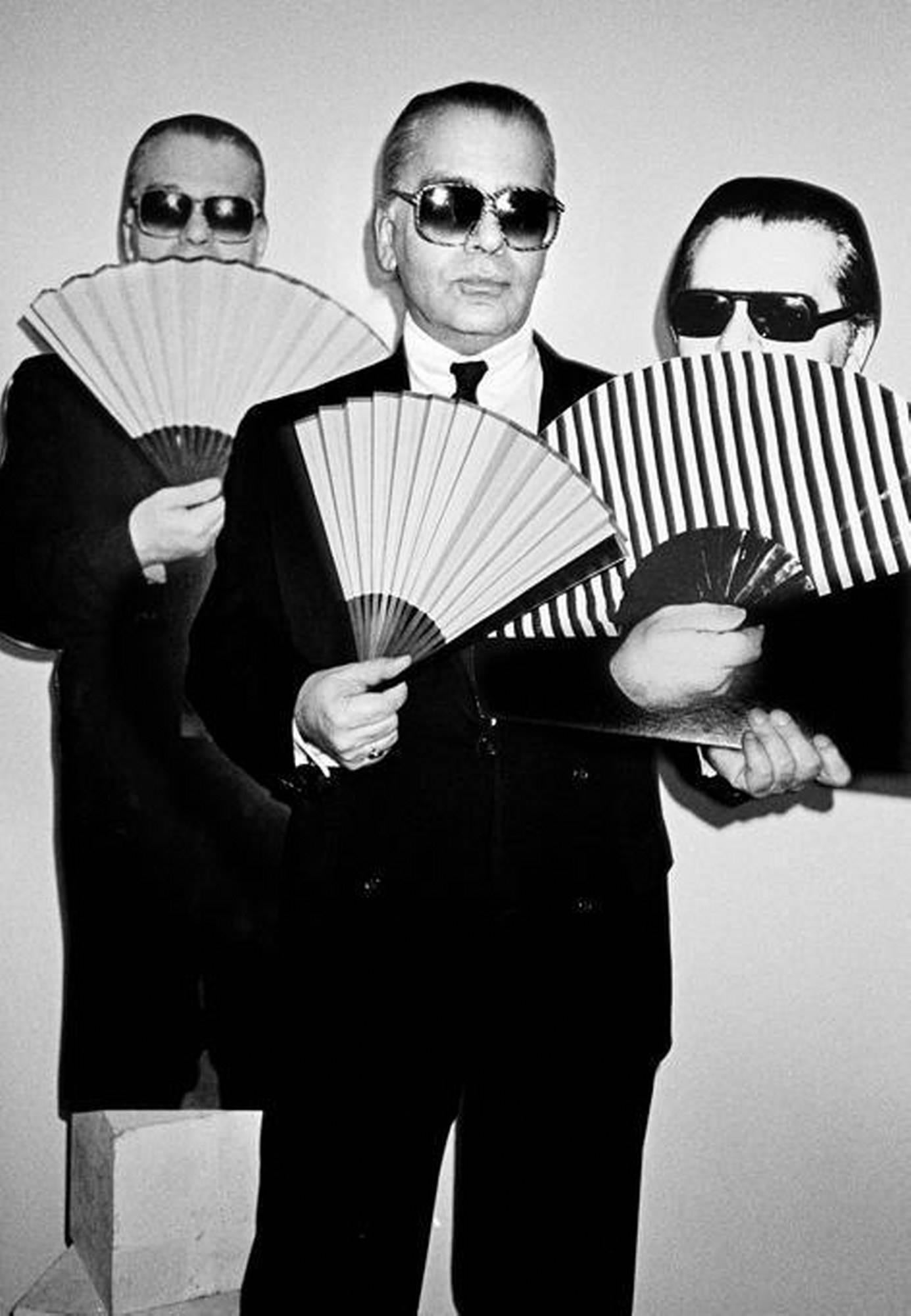 Roxanne Lowit Black and White Photograph - Three Faces of Karl Lagerfeld - b&w portrait of the famous fashion designer