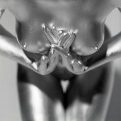 Retro Kali - close-up of a model's silver-painted chest, fine art photography, 1995