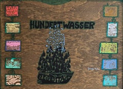 Friedensreich Hundertwasser - Screen print with metal embossing on plywood