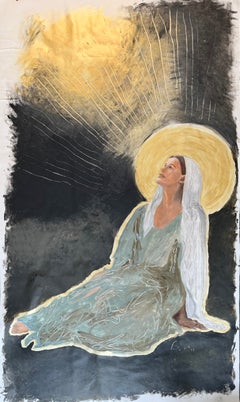 THE MOTHER, Virgin Mary figure painting with abstract background Christian art