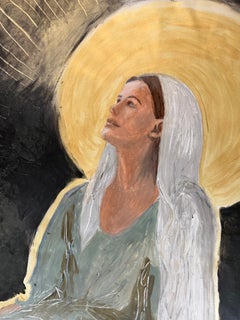 THE MOTHER, Virgin Mary figure painting with abstract background Christian art