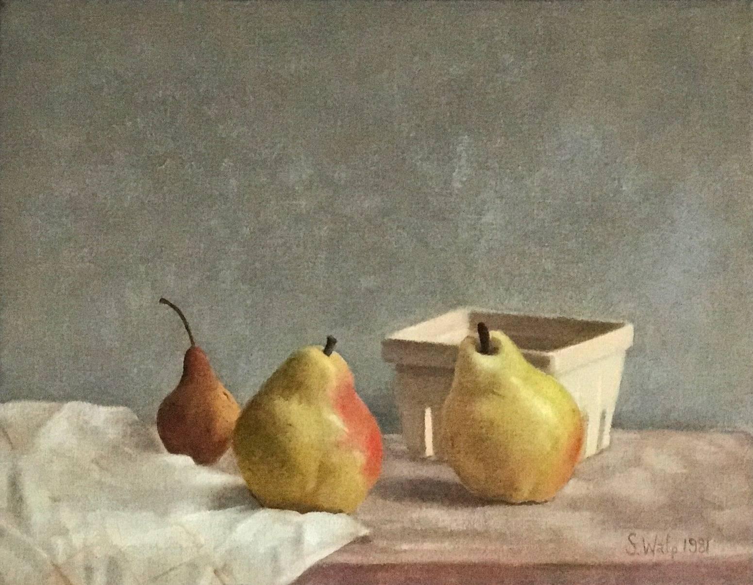 Susan Walp Still-Life Painting - Pears on white cloth