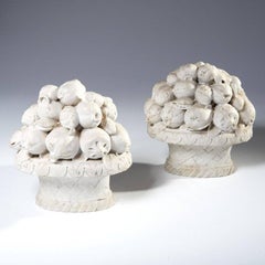Pair of Italian carved marble fruit baskets