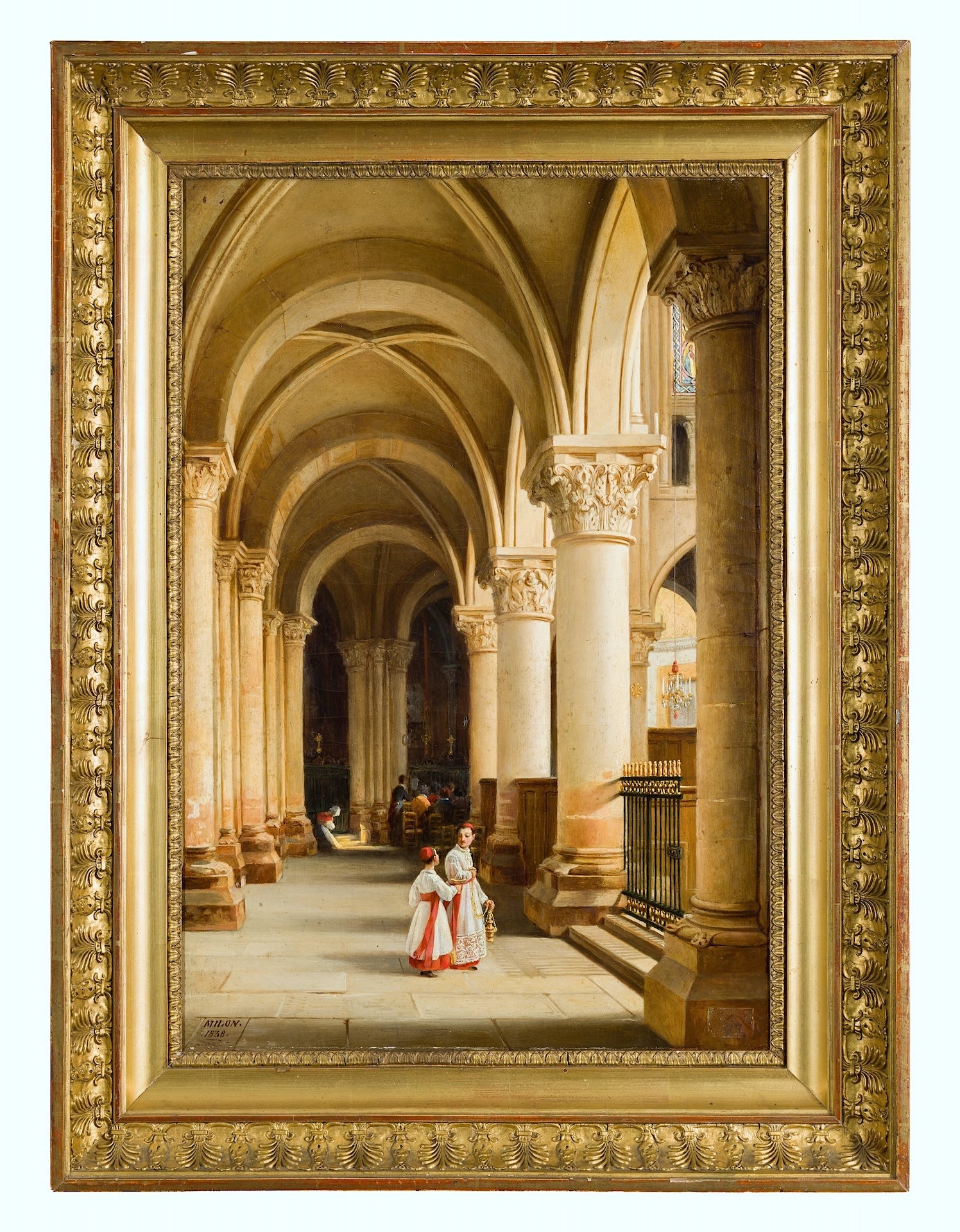 Alexis Milon Interior Painting - View of one of the aisles of the apse of Saint-Germain-des-Prés, Paris