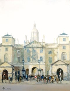 Horse Guards - Large 20th Century English Impressionist London Military Painting