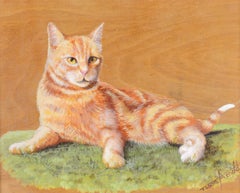 Ginger Tabby Cat - Mid 20th Century English Animal Portrait Oil Painting