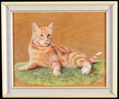Gatto tigrato dal manto rossiccio - Dipinto a olio inglese raffigurante un animale, metà del XX secolo