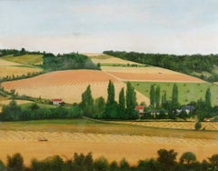 Gérons en Vallée de l'Epte - Large Mid Century French Naïf Landscape Painting