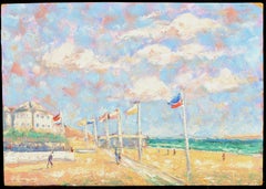 French Beach Landscape - 20th Century English Coastal Impressionist Oil Painting