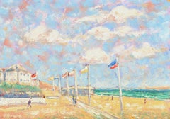 French Beach Landscape - 20th Century English Coastal Impressionist Oil Painting