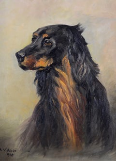 Gordon Setter Portrait - Mid 20th Century Belgian Oil on Canvas Dog Painting