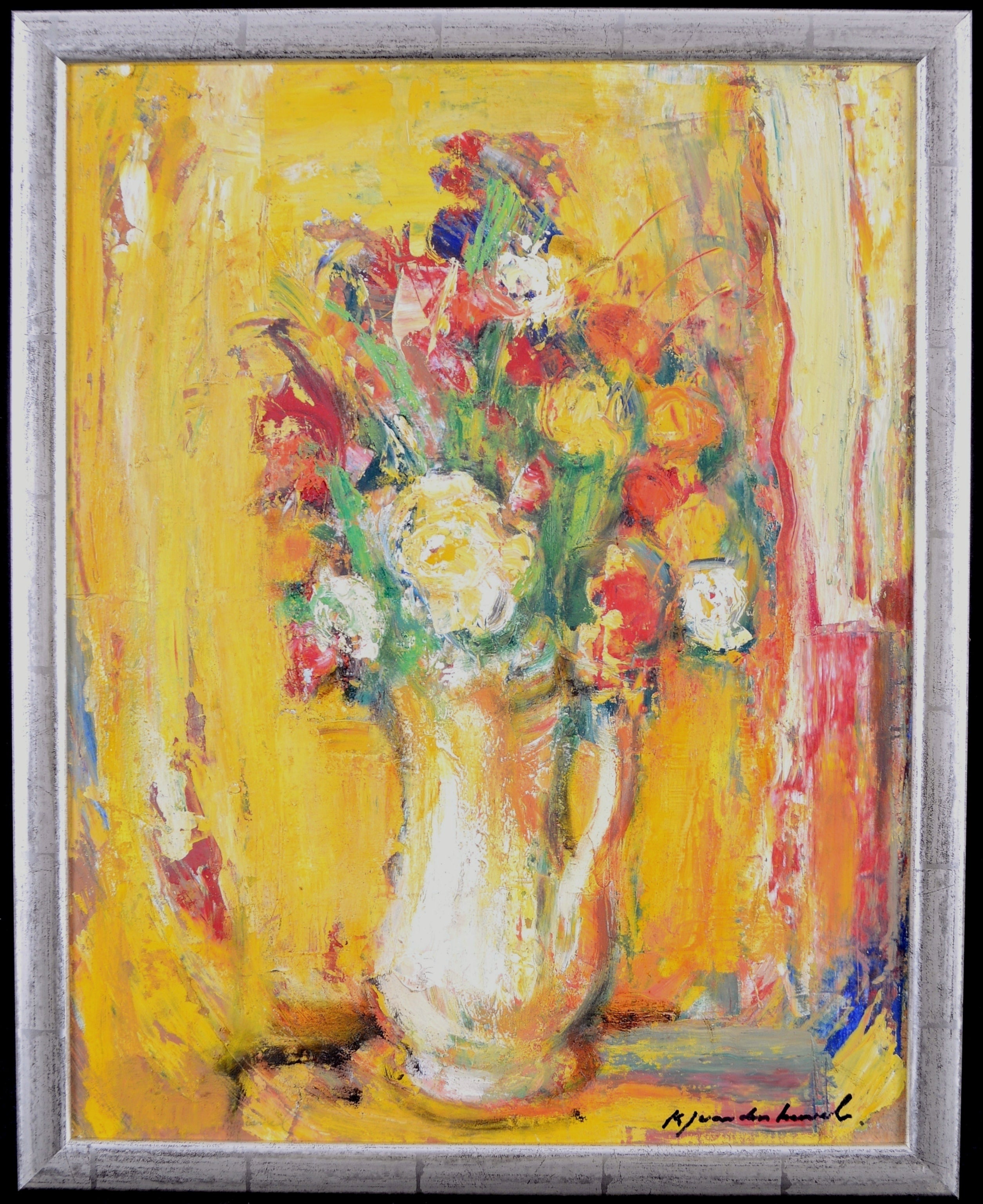 Karel Jan van den Heuval Still-Life Painting - Flowers in a Vase - Mid Century Belgian Post Impressionist Still Life Painting