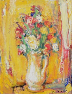 Flowers in a Vase - Mid Century Belgian Post Impressionist Still Life Painting