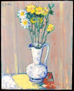 Daisies in a Jug - Mid 20th Century French Flowers Still Life Oil Painting