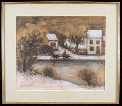 Horse & Carriage - Mid 20th Century French Naive Winter Landscape Painting