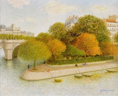 Paris - Mid 20th Century French France River Seine City Landscape Oil Painting