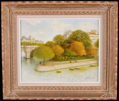 Paris - Mid 20th Century French France River Seine City Landscape Oil Painting