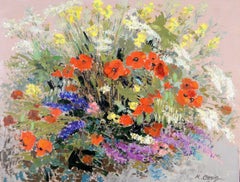 Bouquet of Flowers - Large Mid Century French Impressionist Still Life Painting