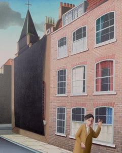 Porträt eines Mannes – Britische zeitgenössische Surrealismus-Straßenmalerei aus der Nachkriegszeit in London