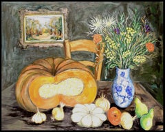 Still Life with Pumpkin - Large Mid 20th Century French Oil on Canvas Painting