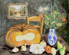 Still Life with Pumpkin - Large Mid 20th Century French Oil on Canvas Painting