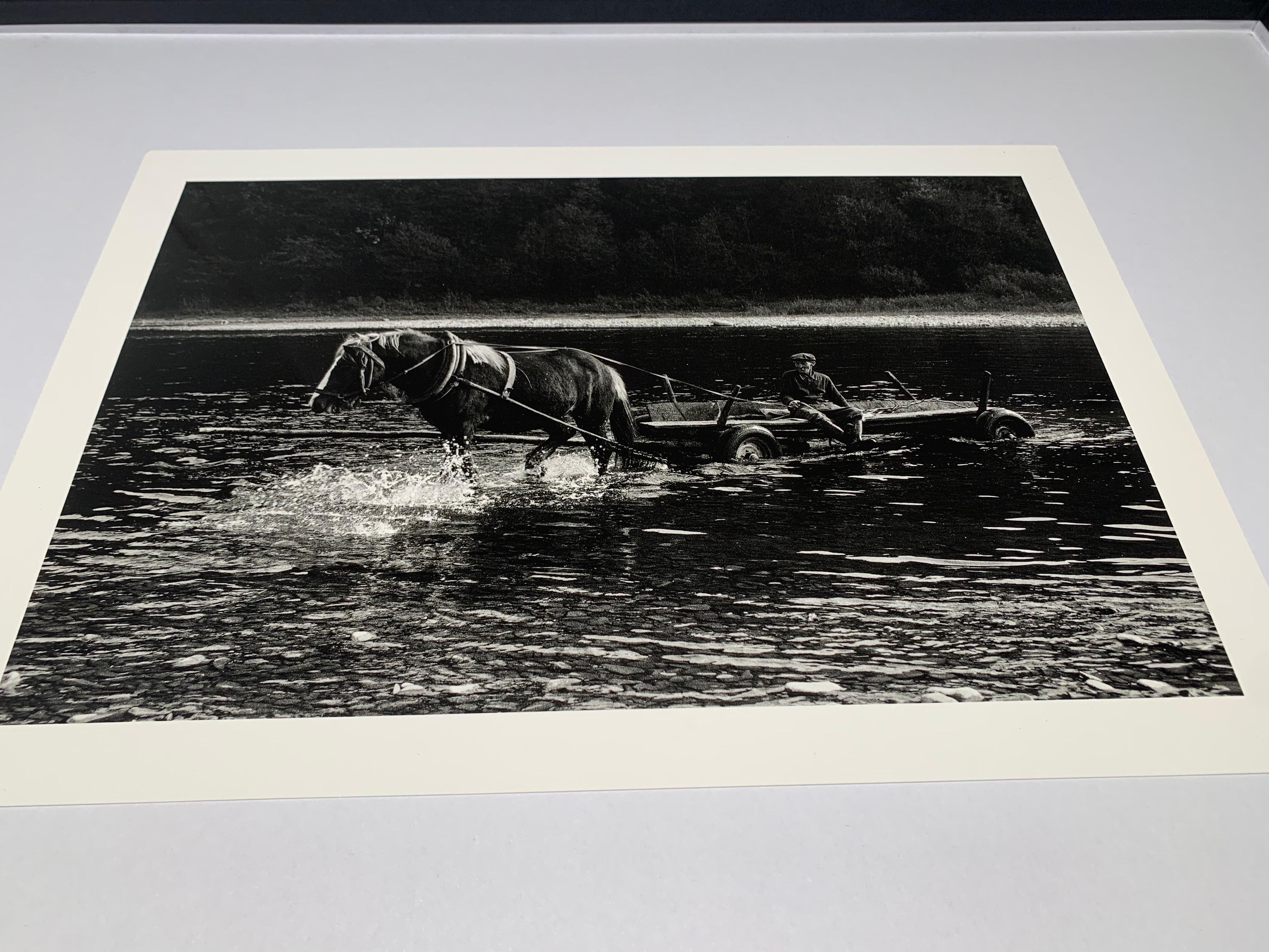Attraversamento del fiume con il cavallo - Mrzygłód - Galizia polacca in bianco e nero - Photograph di Michał Cała