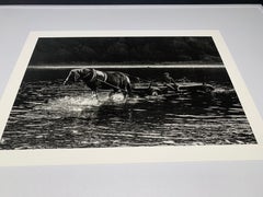 A River crossing with the horse - Mrzygłód - Polish Galicia in black and white
