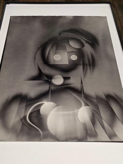 Futuristic Abstract Figure, Unique Luminogram Print, Black and white, Signed