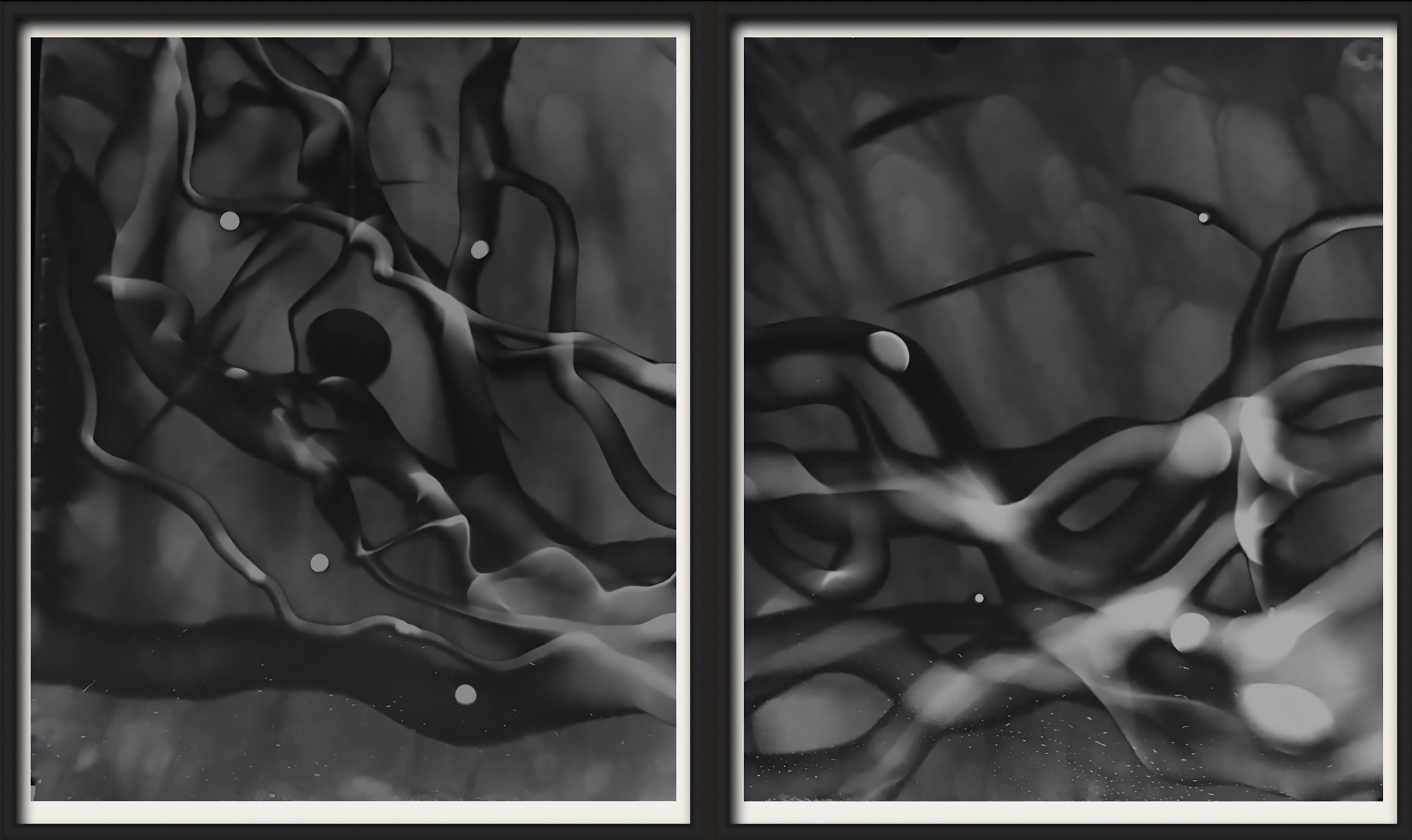 Unique Silver Luminogram Diptych: The Flow of Light Under Water, Signed, framed