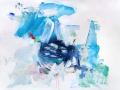 Sea Change Five, Abstract Oil Painting on Paper in Shades of Blue