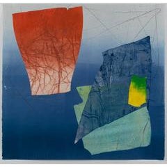 Silk and Stone III, Medium Square Abstract Geometric Blue Yellow Red Print 12