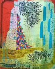 Plus Ultra, Small Vertical Multicolored Blue Red Abstract Natural Landscape