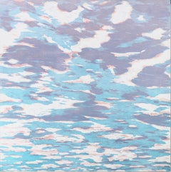 Clouds Forty, Woodcut Print with Pale Blue Sky, Lavender and White Clouds