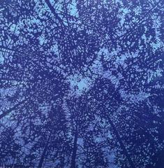 Woodland Skyscape Variation 45A, Forest Sky Woodcut, Pale Violet, Shades of Blue