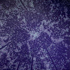 Woodland Skyscape Variation 45B, Forest Sky Woodcut, Violet Purple, Dark Blue