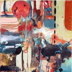 A Void Not Filled with Words, Small Abstract Blue and Orange Encaustic Painting 3