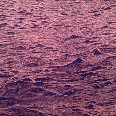 Seascape Variation Five, Ocean Waves Woodcut Print in Pale Pink and Dark Blue