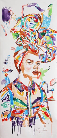 Creole I, Vertical Portrait, Woman With Multicolor Patterned Dress and Headdres