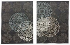 Untitled Diptych, Contemporary Mixed Media Mandala Blue White Textured Patterns