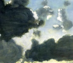 Passel of Clouds, Blue, Cream, Grey and Pale Yellow Landscape Painting of Sky