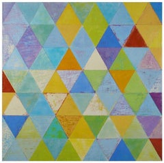 Rummu, Multi-Color Geometric Abstract Encaustic (Wax) Argyle Pattern Purple Blue