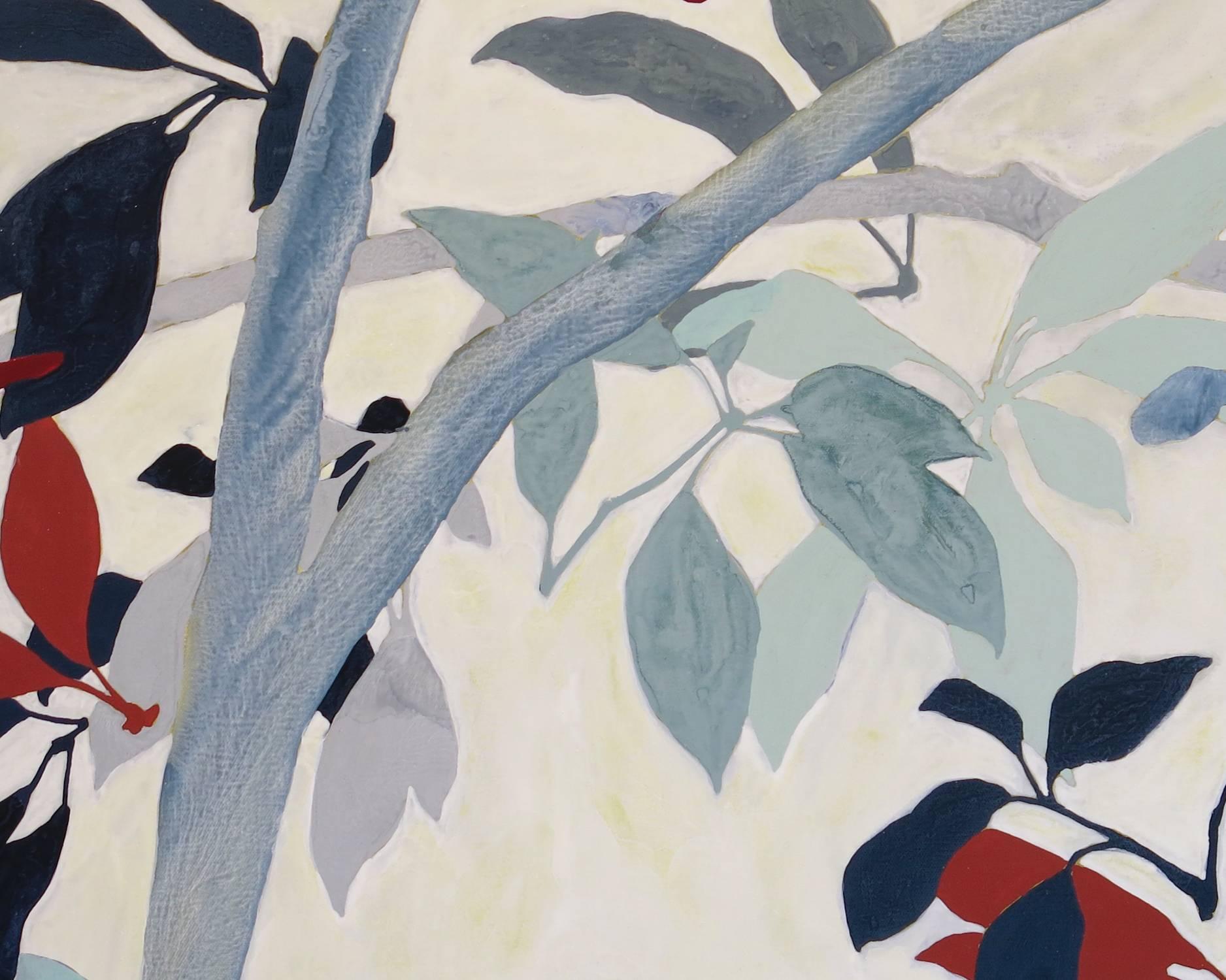 Sans titre #A0649:: peinture de silhouettes botaniques en rouge et nuances de bleu - Painting de Waddy Armstrong
