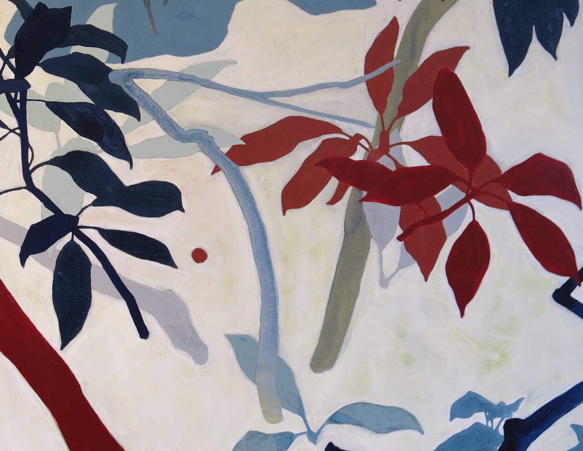 Sans titre #A0649:: peinture de silhouettes botaniques en rouge et nuances de bleu - Contemporain Painting par Waddy Armstrong