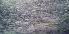 Silver Seascape Diptych One, Ocean Waves Woodcut Print in Silver and Dark Cobalt